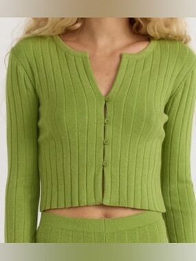Organic Basics soft knit ribbed cardigan in matcha